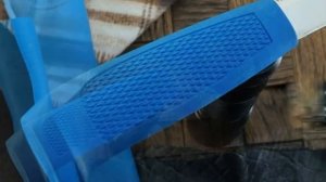 Русский булат нож Финка-043, сталь 95Х18, рукоять синий резинопластик