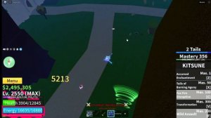 Gravity cane + Kitsune Fruit New BEST BUILD + Combo Bounty hunt 2.5M TO 30M - Blox fruit