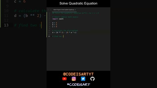 Solve Quadratic Equation in Python | Python Examples | Python Coding Tutorial | PythonCode Intervie
