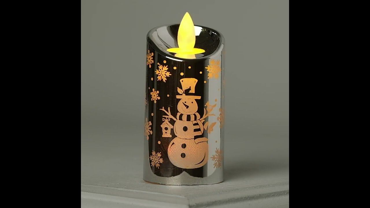 Светодиодная фигура «Серебристая свеча со снеговиком» 5 × 9 × 5 см, пластик, батарейки AG13х3 смотреть онлайн