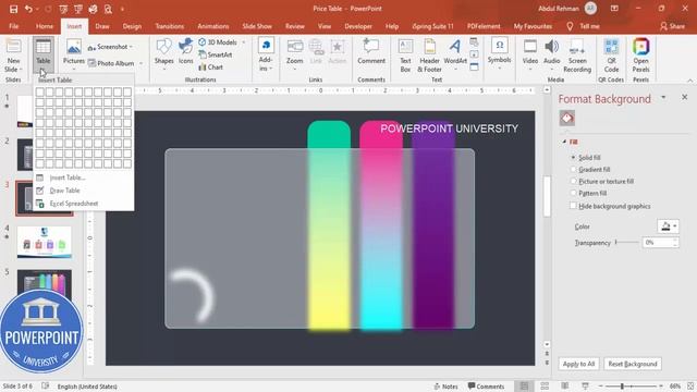 Create Price Table with Glass Morphism Effect in PowerPoint. Tutorial No.: 943