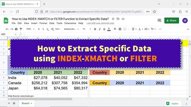 Google Sheets | INDEX-XMATCH | FILTER | Function | Extract Specific Data |  Spreadsheet | Tutorial