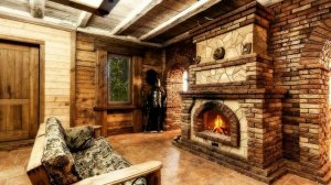 КЛАССИЧЕСКИЙ КАМИН ИЗ КИРПИЧА! Дождь за окном.  Горят дрова