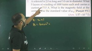 Pfp-5 . A solenoid is 2m long and 3cm in diameter. it has 5 layers of windings of 1000 turns each c