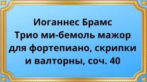 Иоганнес Брамс Трио ми-бемоль мажор для фортепиано, скрипки и валторны, соч. 40