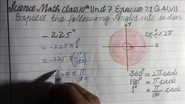 Introduction to Trigonometry.class10th unit7 exercise 7.1 Q.4(vi)\radian angles
