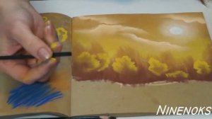 Как нарисовать ДЕРЕВЬЯ, дальний план и КУСТЫ сухой пастелью. Продолжение пейзажа.