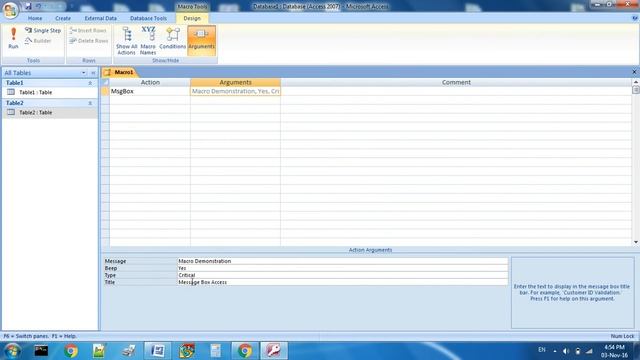Message Box Macro In MS Access 2007