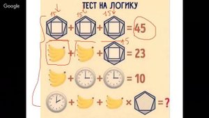Задача на логику про часы, бананы и многоугольники.