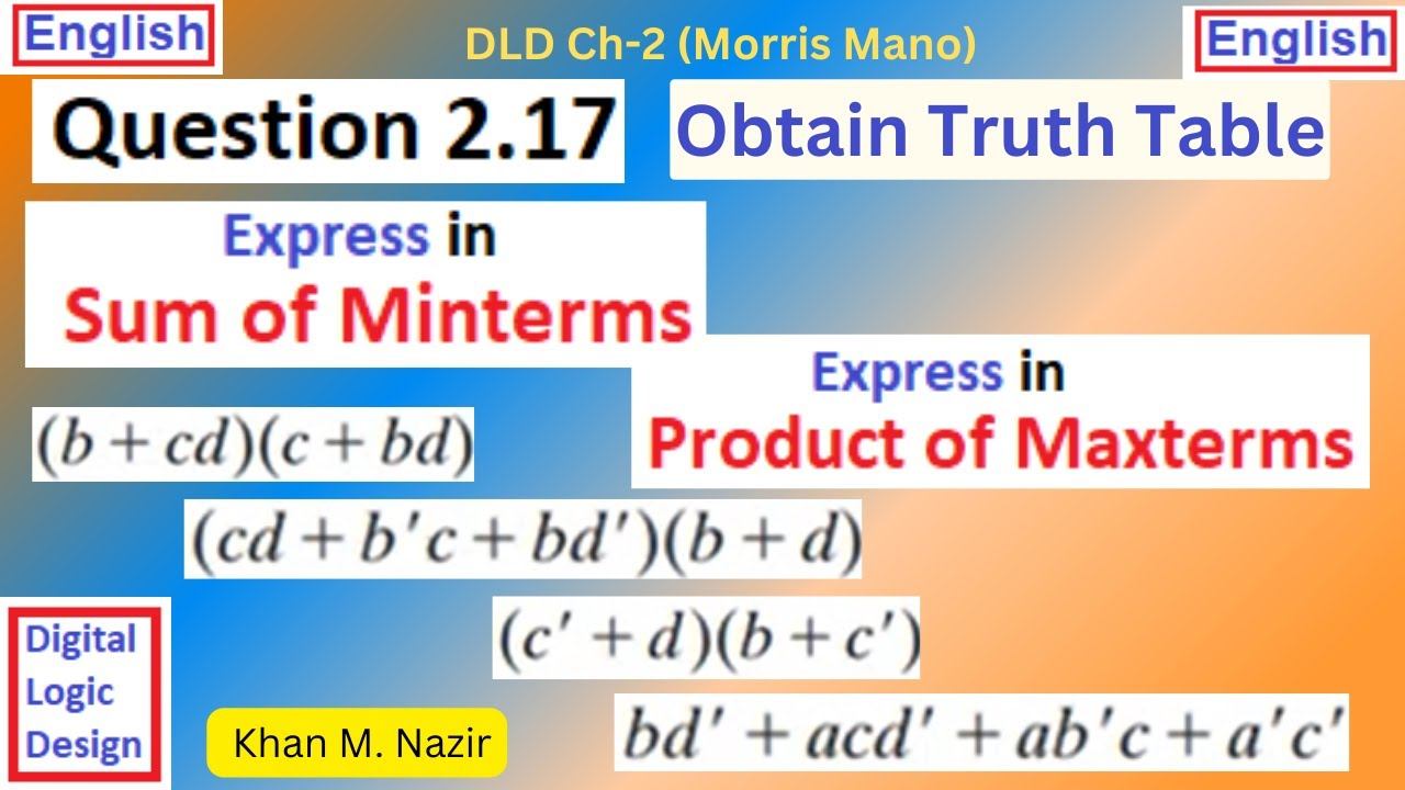 (End Ch Q 2 .17) || Sum of Minterms || Product of Maxterms