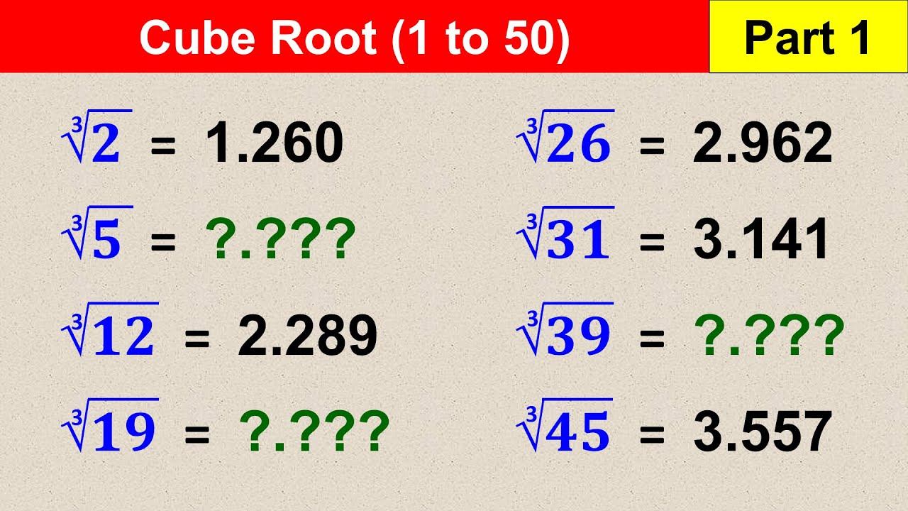 Learn Cube Root from 1 to 50 | Cube Root Video 1 to 50 | Math Cube Root | Part 1