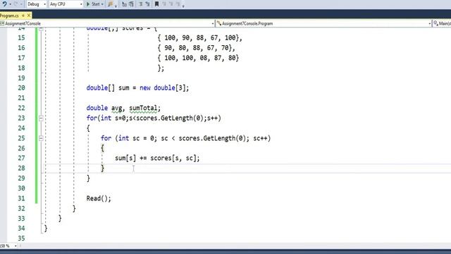 MultiDimensional Array C# Assignment 7