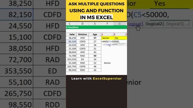 Ask Multiple Logical Questions using AND Function in MS Excel