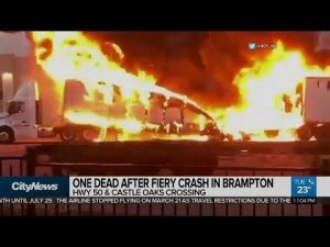 1 person dead in fiery Brampton truck crash