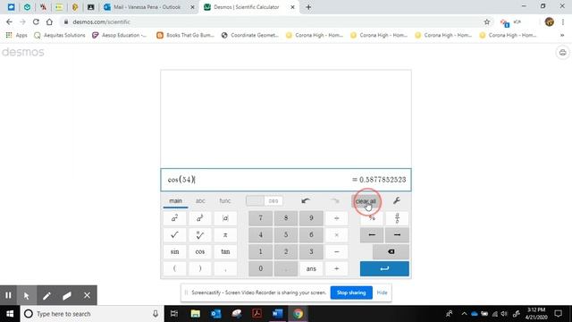 Sin, Cos, and Tan using Desmos Scientific Calculator