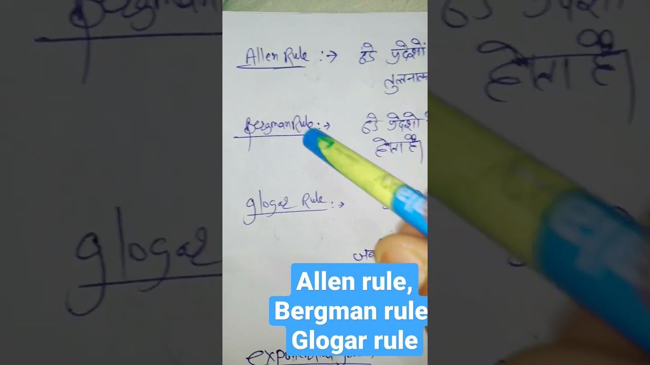 allen bergman rule or glogar rule ecological adaptation in hindi for csir net rajasthan set 2023