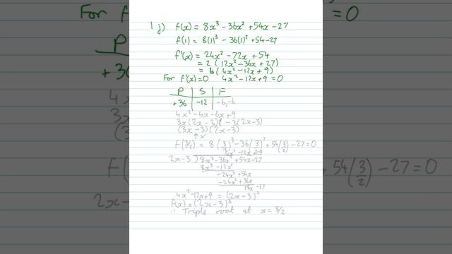 Maths in Focus  Prelim Extension 1 12.5 q.1 j)  Multiple Roots