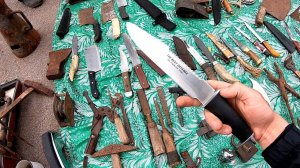 Самодельные ножи и заводские на блошином рынке Санкт-Петербурга. Барахолка на Удельной / Уделка