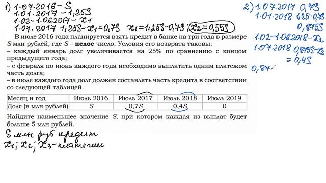 Математика ЕГЭ. Профиль. Финансовая математика. Кредиты, с условиями, заданными в таблице.