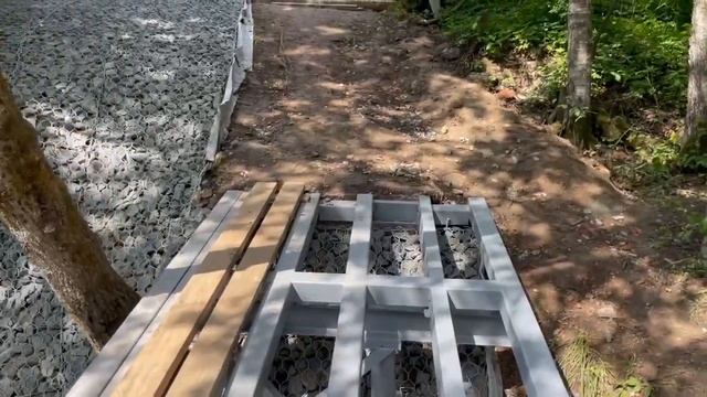 Укрепление русла реки габионом, установка забора, ландшафтные работы в СНТ "Кедьмино"