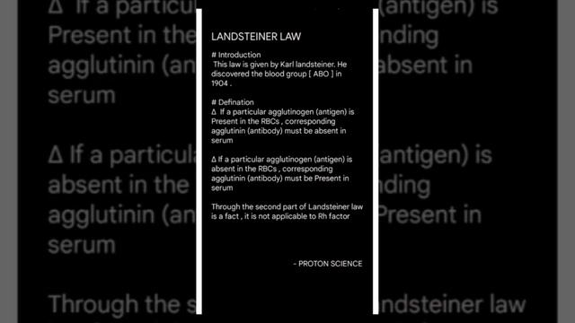 #Landsteiner law short note # physiology # blood chapter @palakshukla8561