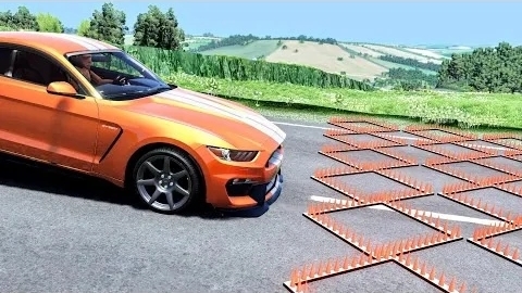 Массовые автокатастрофы из–за скопления шипов на полосе #90 - BeamNG Drive |