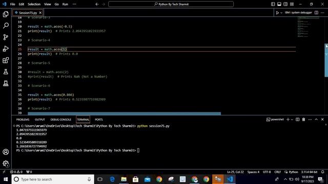 acos() function in Python | methods in python | function in python | python for beginners | python
