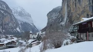 Лаутербруннен, Швейцария 4K Прогулка по снегу в самой красивой швейцарской деревне