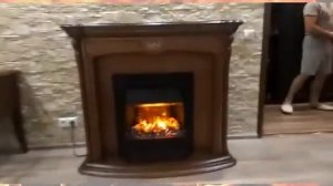 Купить каминокомплект Alezia (античный дуб) с очагом Brookline Black от Grand Kamin