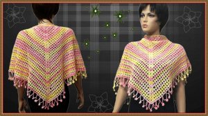 Вязание шали Блюз крючком.