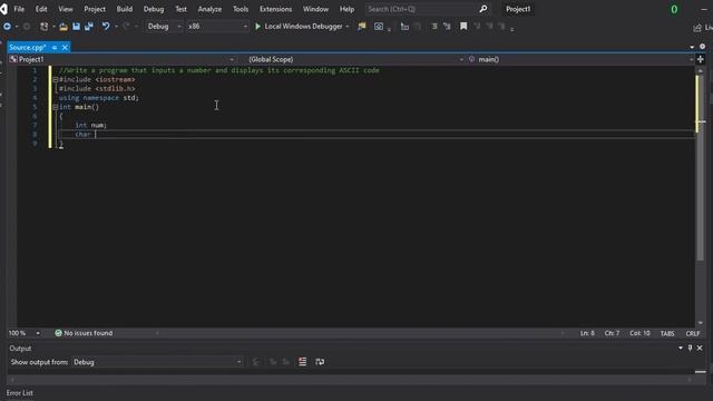 C++ Program To Displays ASCII Code Of A Number.