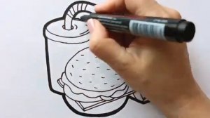 Как нарисовать ГАМБУРГЕР, КАРТОФЕЛЬ ФРИ, ПЕПСИ / раскраска для детей / Нарисуй Ка