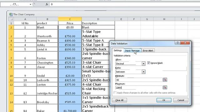 Setting up a validation routine