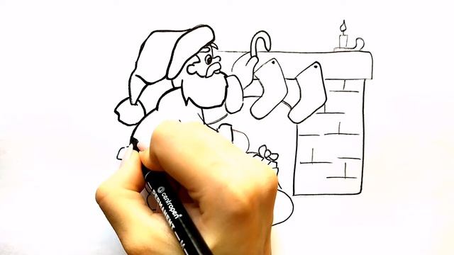 ДЕД МОРОЗ С ПОДАРКАМИ У КАМИНА / САНТА КЛАУС / раскраска / Нарисуй Ка смотреть онлайн