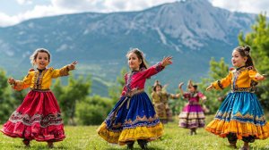 Крымскотатарский танец на фоне горы Демерджи