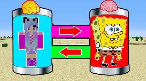 ПОМЕНЯЛАСЬ МОЗГАМИ С ГУБКА БОБ В МАЙНКРАФТ   НУБИК СПАНЧ БОБ В MINECRAFT ТРОЛЛИНГ ДЕВУШКА РЕБЕНОК