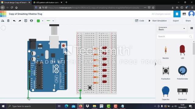 Tutorial Pola LED Arduino Tinkercad смотреть онлайн