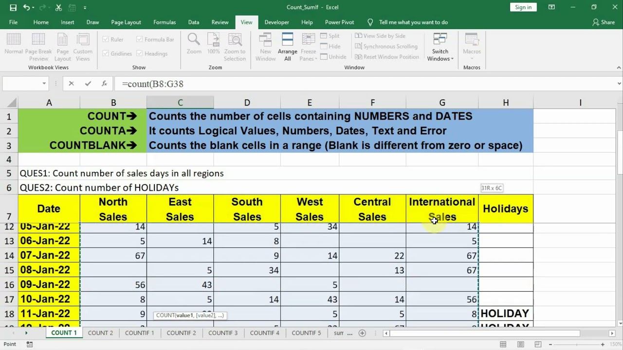 91 - #COUNT #COUNTA #COUNTBLANK Function
