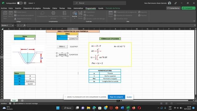 Cálculo del Área y Perímetro Mojado de una Parábola con MACROS (Excel) смотреть онлайн