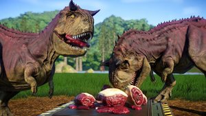 2 Disney Carnotaurus & 2 T-Rex Dinosaurs Fighting - Jurassic World Evolution Mods (4K 60FPS)