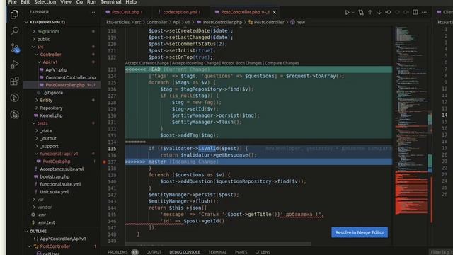 Git: Разрешение конфликтов вручную - Пример, разбор процесса =======
