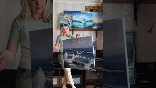 Картина Волны,60×70,масло,холст льняной 100 % на подрамнике Vista Artista, пастозные рельефные мазк