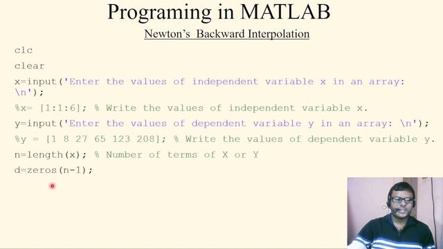 MATLAB programming for Newton’s Backward Interpolation  || Numerical Practical || Lecture 34