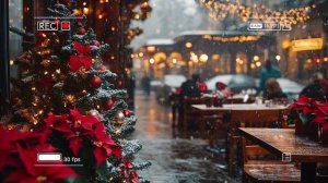 Christmas Jazz instrumental Music with Cracking Fireplace Cozy Christmas Coffee Shop Ambience