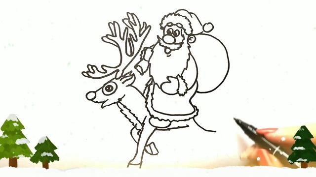 ДЕД МОРОЗ НА ОЛЕНЕ ВЕЗЕТ ПОДАРКИ / раскраска / Нарисуй Ка смотреть онлайн