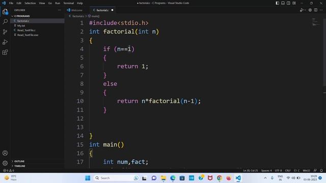 mcs11 1b Write a recursive program/function in C to find factorial of a given number between 1 to 1