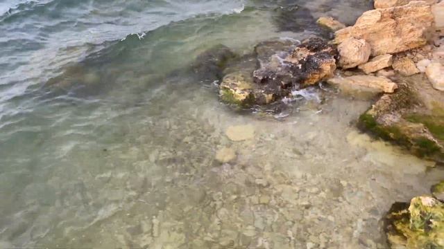 Морские волны с небольшими брызгами и барашками бьются о камни на берегу #sea #seawaves #nature смотреть онлайн