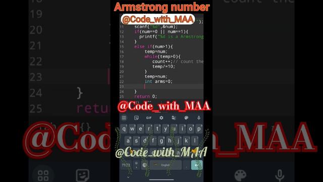#34 || Armstrong Number || #tech #programmingchallenge #code #codeing #c_programming #dailycoding