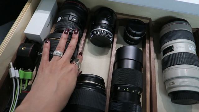 Home Office Cloffice  - Blogger and Photographer organizes lenses and equipment
