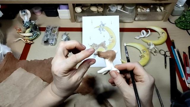 Ватная игрушка ЛУННАЯ СКАЗКА . Урок 9. Покрываем мишку шерстью.